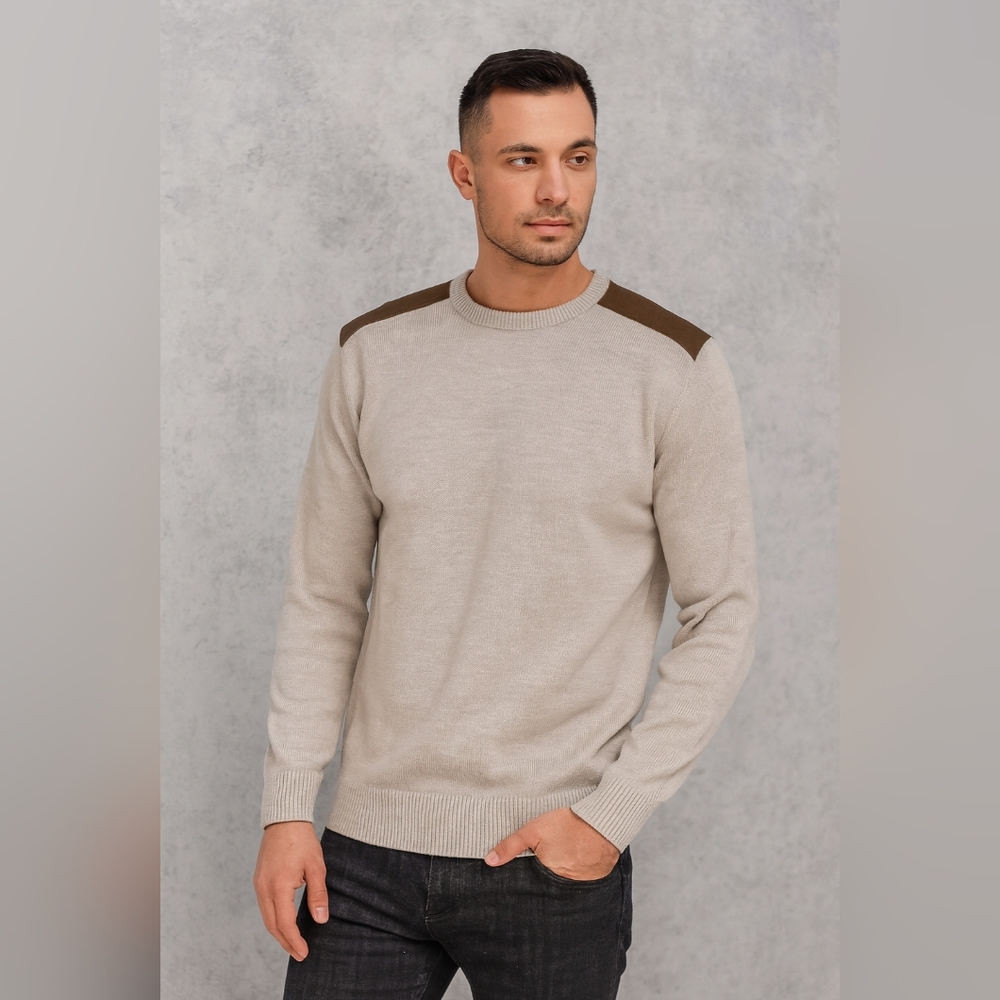 Southern Pines 100% Cotton Cozy knit Sweater Men's leather embellished NWT